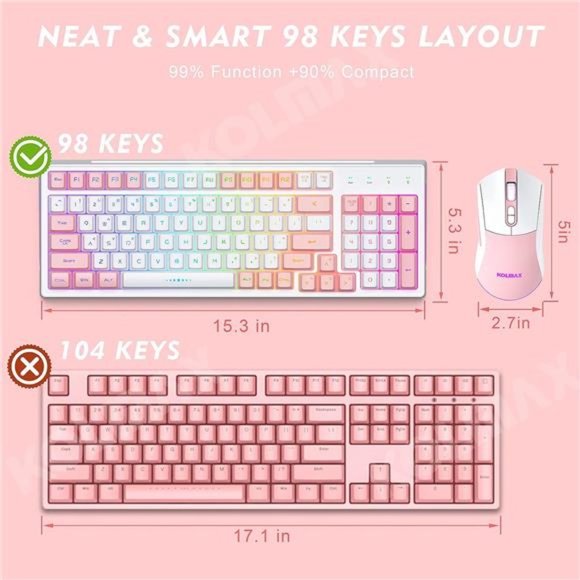 Wireless Gaming Keyboard and Mouse Combo,Rechargeable RGB White Gaming Keyboard - Picture 4 of 6